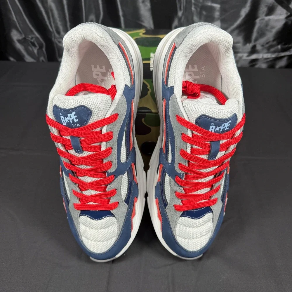 A Bathing Ape Shark Sta France Navy Red White Sneakers 1K20191302 Mens Size 12